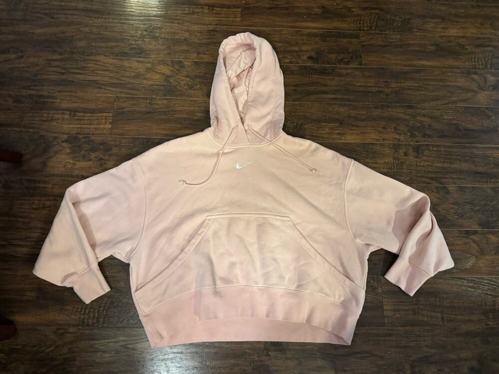 Nike Center Swoosh Hoodie Sweatshirt Women XS Pink Oversized Cropped Fit Logo